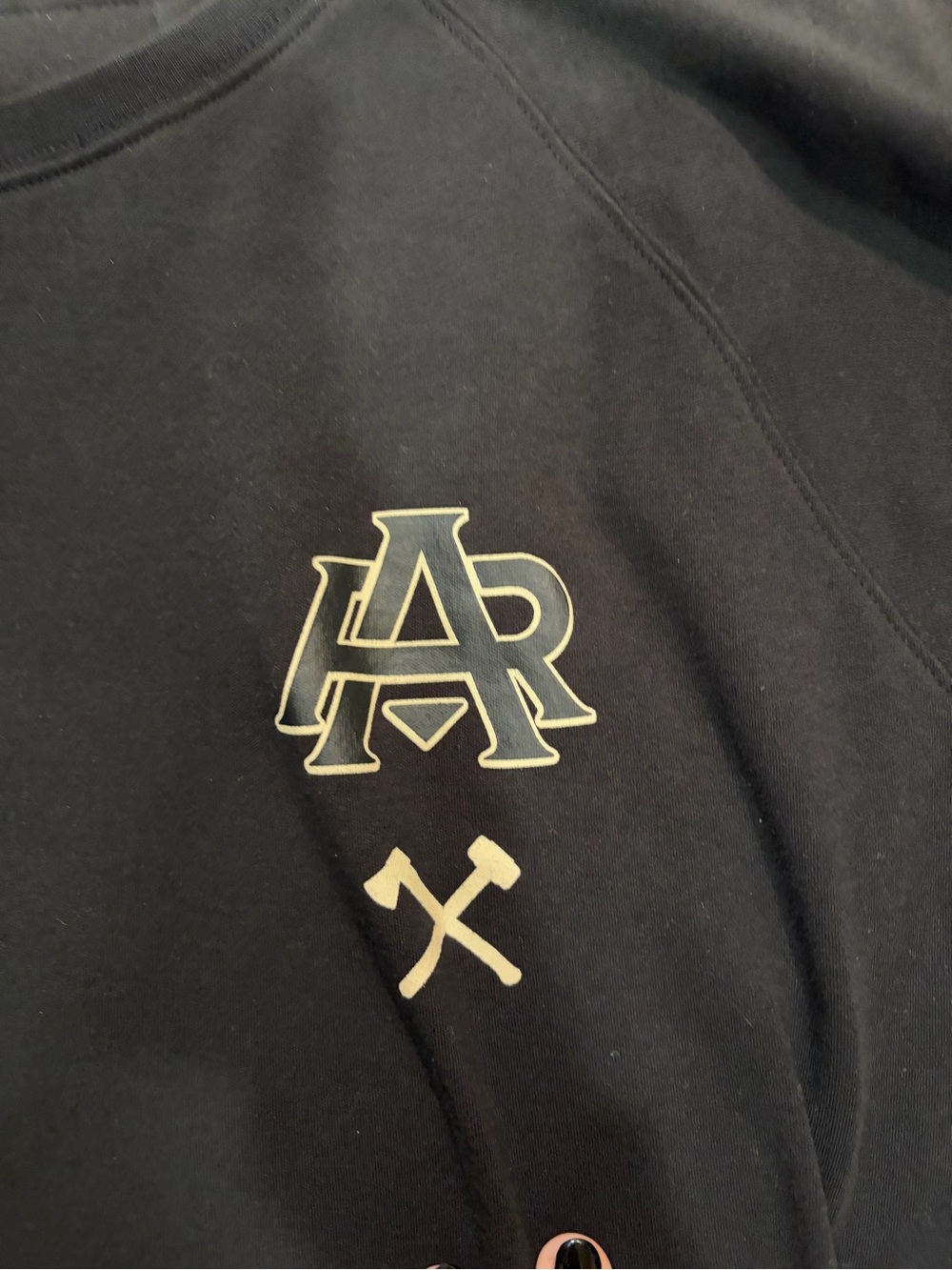 Black Long-Sleeve Crewneck Sweatshirt with Contrasting Chest Emblem